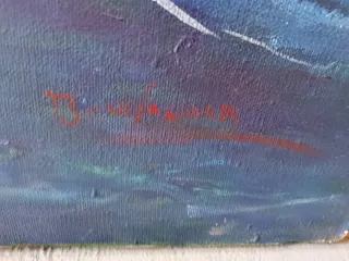 Gran Óleo sobre lienzo Batalla Naval Firmado