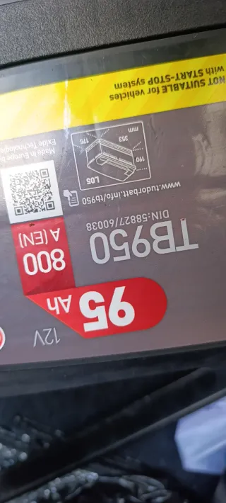 Batería Coche 95Ah TB950 800A