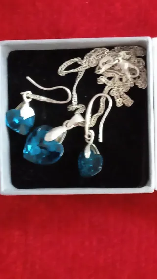 Conjunto Plata Cadena Colgante Pendientes Corazón