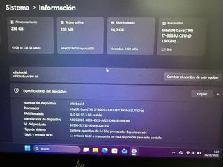 Portátil HP i7 con lector de huellas