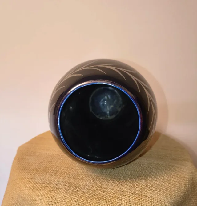 JARRON OPALINA AZUL COBALTO,PLATA.27 cm.FLORERO