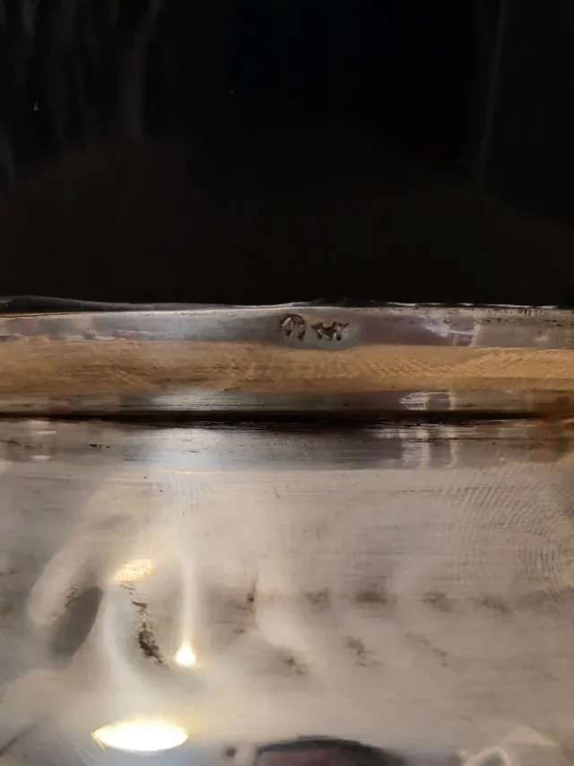 JARRON OPALINA AZUL COBALTO,PLATA.27 cm.FLORERO