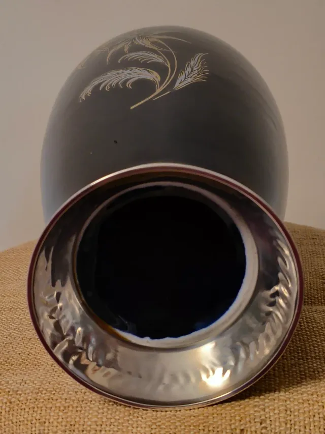 JARRON OPALINA AZUL COBALTO,PLATA.27 cm.FLORERO