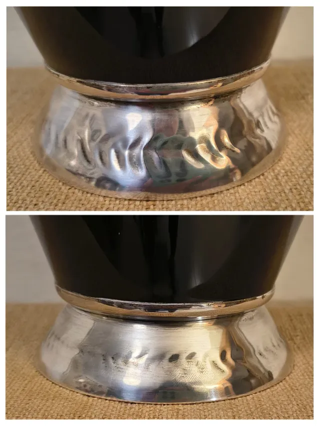 JARRON OPALINA AZUL COBALTO,PLATA.27 cm.FLORERO