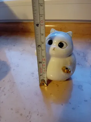 Porta incensi gatto in porcellana bianca e oro