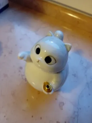 Porta incensi gatto in porcellana bianca e oro