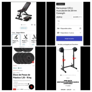 Banco de pesas con barra y discos