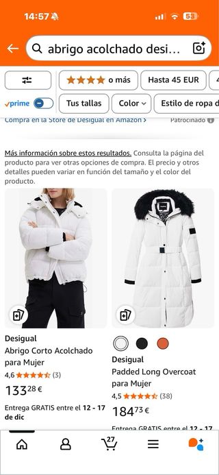 Abrigo Desigual acolchado blanco, nuevo