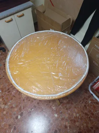 Mesa redonda madera y cristal 80x80 cm