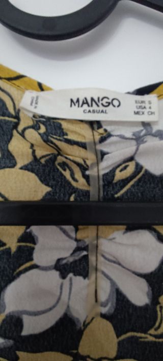 Vestido Mango floral negro, blanco y amarillo