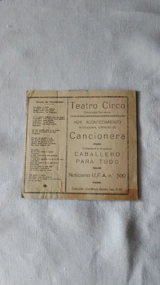 Programa de Mano Cine  Cancionera.