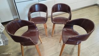 4 Sillones Marrones Piel Desgastada