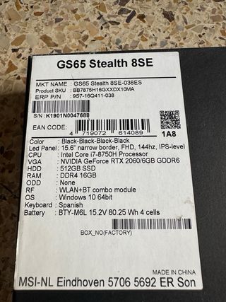 Portátil MSI GS65 Stealth 8SE
