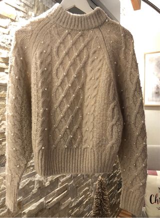 Jersey H&M Perlitas Beige Mujer Talla M