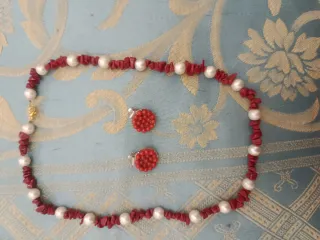 Completo corallo bambù collana orecchini