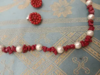 Completo corallo bambù collana orecchini