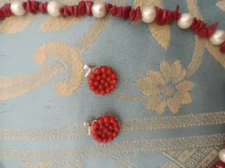 Completo corallo bambù collana orecchini