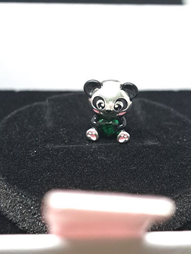 Charm Panda Corazón Verde Plata 925
