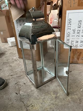 Farol grande acero y cristal plateado