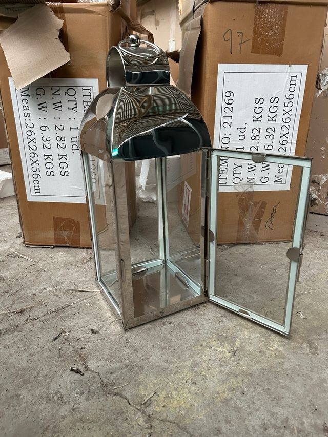 Farol grande acero y cristal plateado