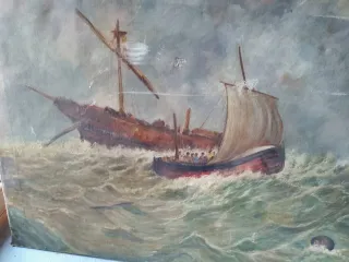 Antiguo gran óleo lienzo marino firmado 1965