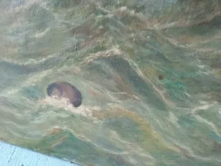 Antiguo gran óleo lienzo marino firmado 1965