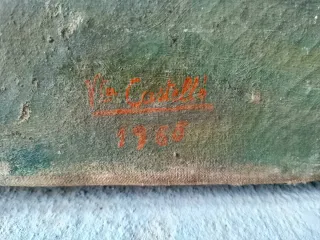 Antiguo gran óleo lienzo marino firmado 1965