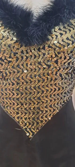 Vestido fiesta lentejuelas negro y dorado