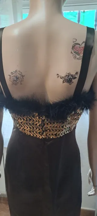 Vestido fiesta lentejuelas negro y dorado