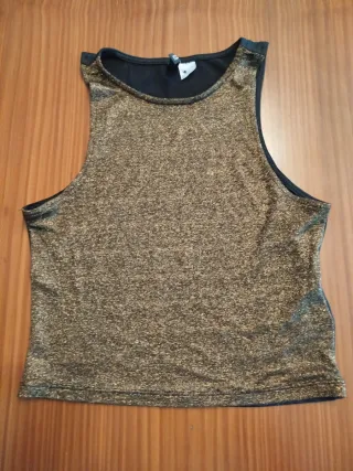Top H&M Dorado y Negro Brillante fiesta talla S