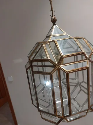 Lámpara  colgante cristal y latón