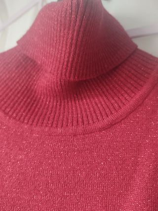 Suéter sin mangas cuello vuelto rojo brillante