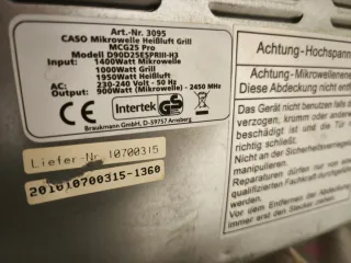 Microondas CASO MCG25 Pro