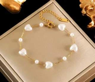 Parure collana e bracciale acciaio inox e cuori