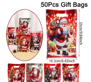 50 bolsas de regalo navideñas con asas – Papá Noel
