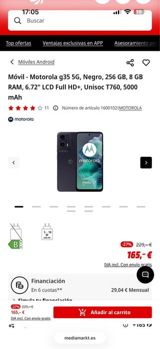 Móvil Motorola G35 5G Negro