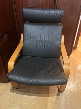 Sillón Ikea Piel y Madera Vintage