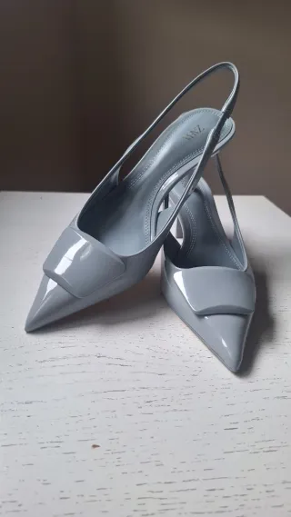 Zapatos Zara Tacon Bajo Azul