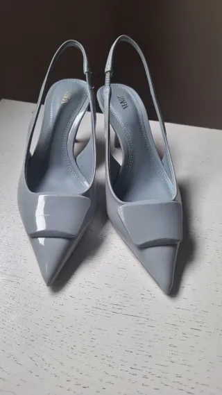 Zapatos Zara Tacon Bajo Azul