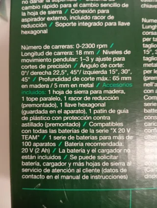 Sierra de calar Parkside 20V completa nueva