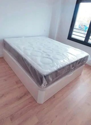 Canape abatible de madera, somier + patas colchon