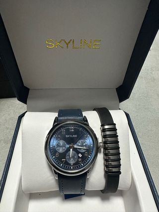 Conjunto Reloj Skyline Hombre Azul y Plata