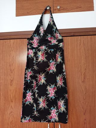 Vestido Negro Floreado Sin Estrenar, corte midi