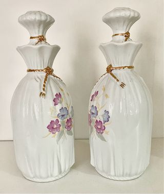 Par de preciosos frascos vintage porcelana