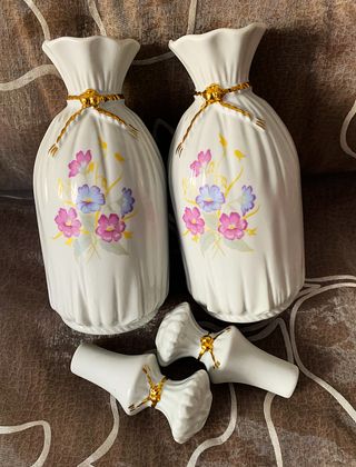 Par de preciosos frascos vintage porcelana