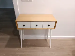 Consola de entrada madera y blanco hecha a mano