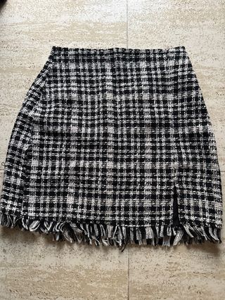 Falda cuadros tweed con flecos
