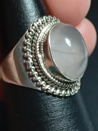 Anillo Plata Ley Piedra cuarzo rosa