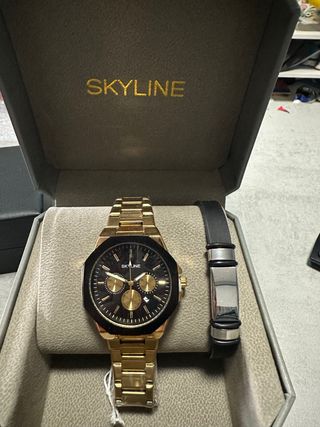 Conjunto Reloj SKYLINE Hombre Negro/Dorado