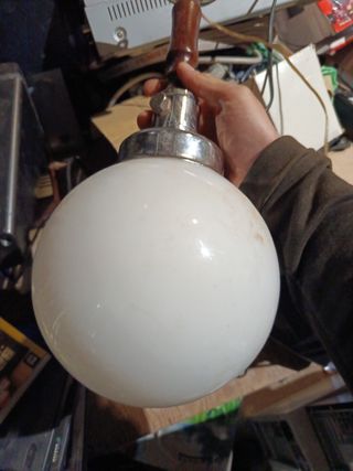 Lampadario vintage vetro, metallo e legno